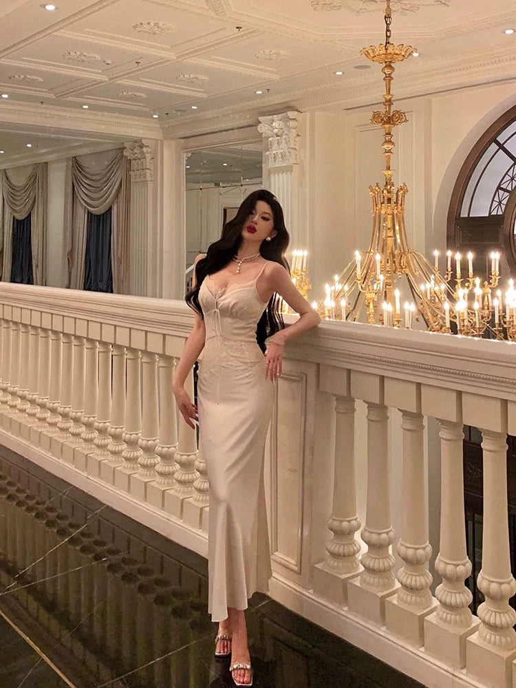 Classy Sheath Spaghetti Straps Slit Long Prom Dresses Birthday Outfits
