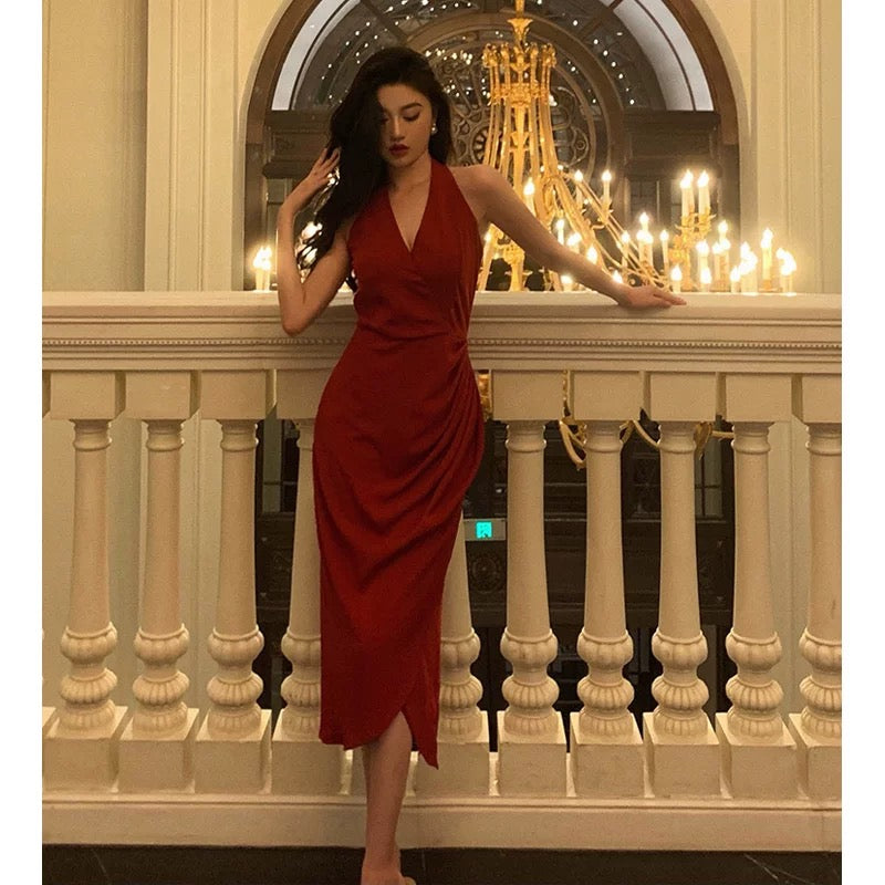 Stunning A line V neckline Sleeveless Red Date Night Dress Prom Dresses Birthday Party Outfit