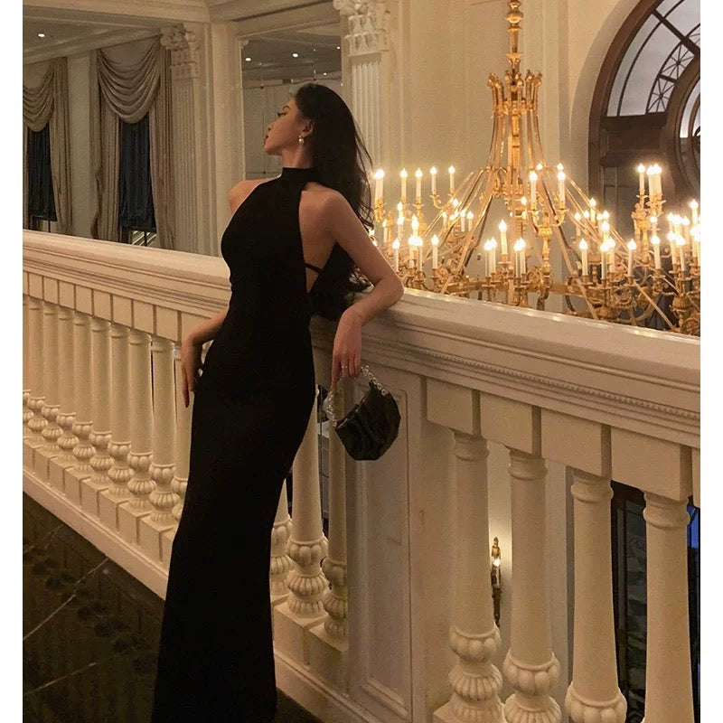 Sexy Sheath High Neckline Backless Black Prom Dresses Birthday Outfits