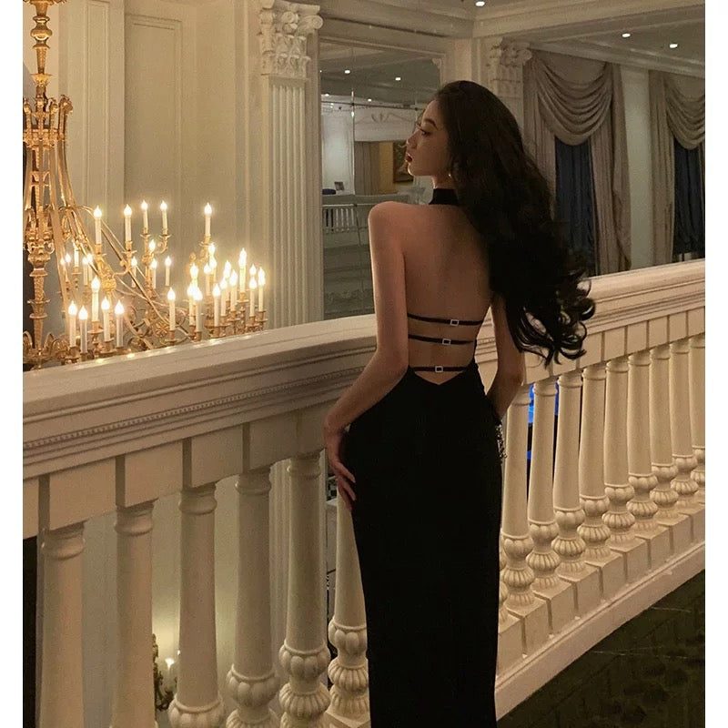 Sexy Sheath High Neckline Backless Black Prom Dresses Birthday Outfits