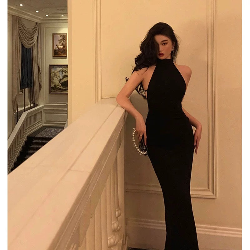 Sexy Sheath High Neckline Backless Black Prom Dresses Birthday Outfits