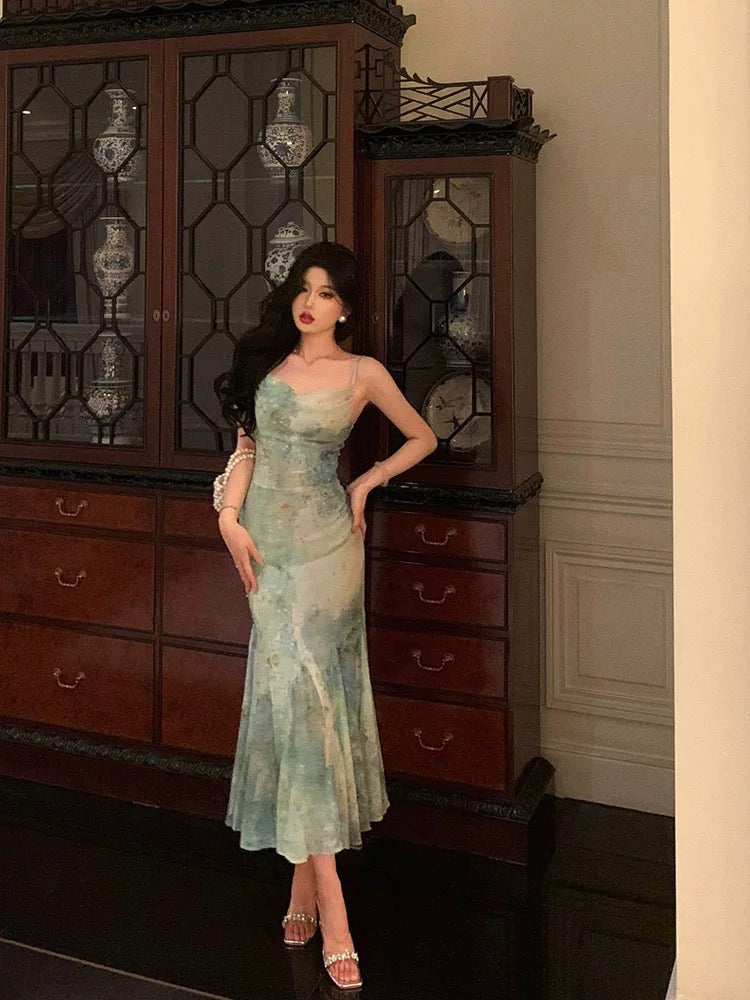 Stunning Mermaid Spaghetti Straps Green Lace Date Night Dress Prom Dresses Birthday Party Outfit