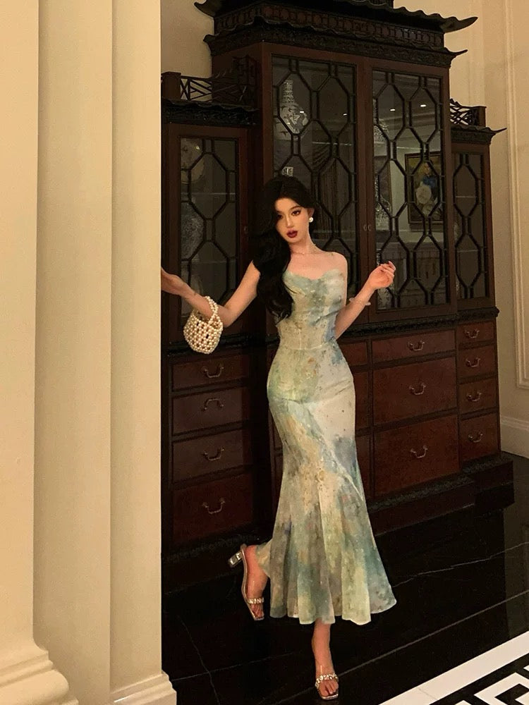 Stunning Mermaid Spaghetti Straps Green Lace Date Night Dress Prom Dresses Birthday Party Outfit