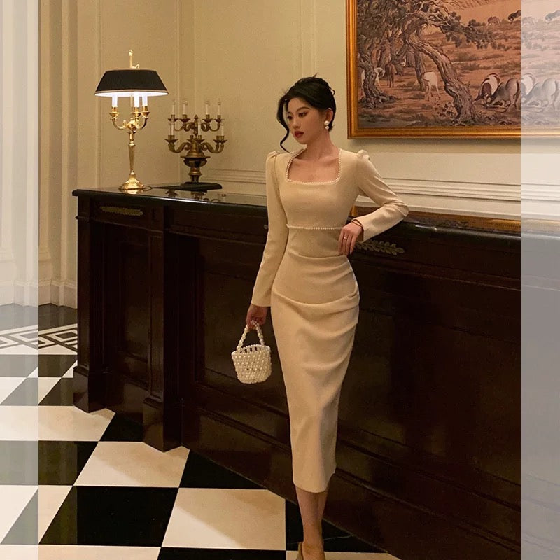 Stunning Sheath Square Neckline Long Sleeves Date Night Dress Prom Dresses Birthday Party Outfit