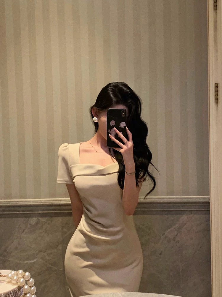 Stunning Sheath Square Neckline Short Sleeves Date Night Dress Prom Dresses Birthday Party Outfit