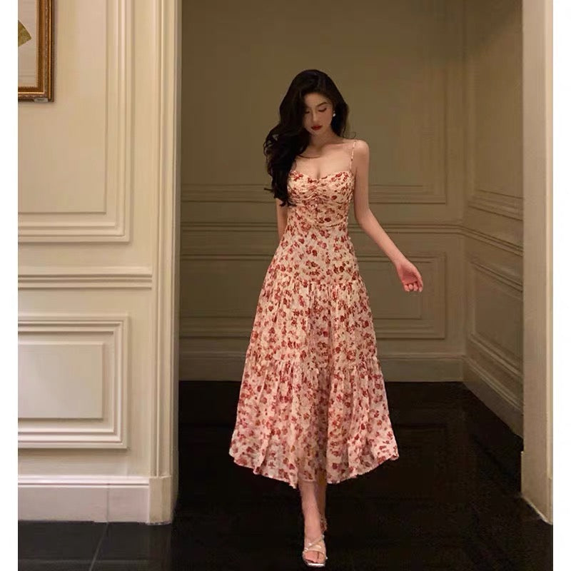 Pretty A Line Spaghetti Straps Chiffon Floral Sleeveless Date Night Dress Prom Dresses Birthday Party Outfit