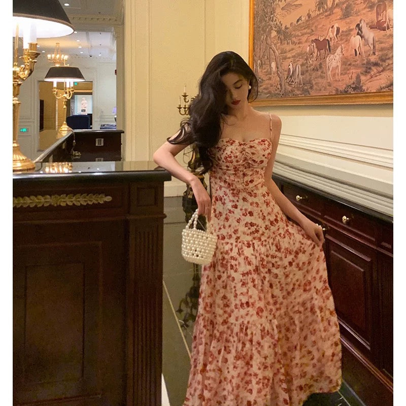 Pretty A Line Spaghetti Straps Chiffon Floral Sleeveless Date Night Dress Prom Dresses Birthday Party Outfit