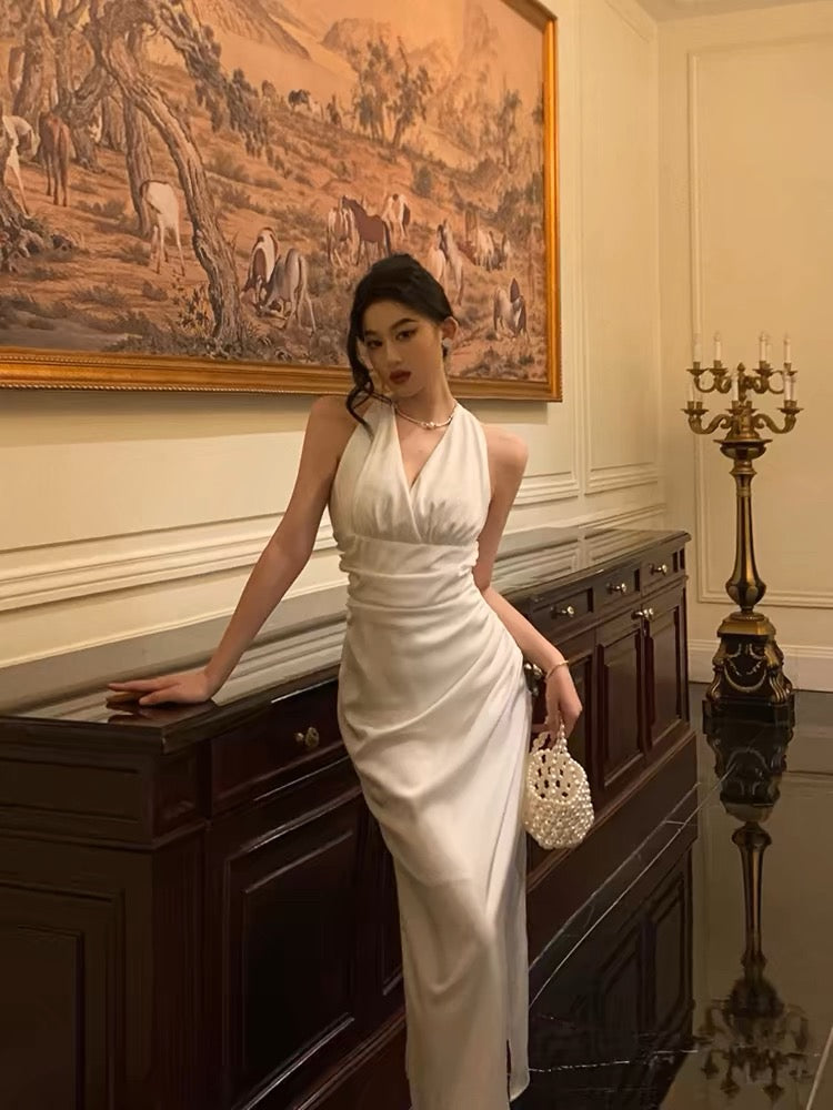 Pretty Sheath V Neckline Sleeveless Date Night Dress White Prom Dresses Birthday Party Outfit