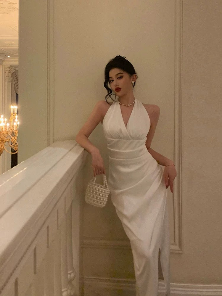 Pretty Sheath V Neckline Sleeveless Date Night Dress White Prom Dresses Birthday Party Outfit