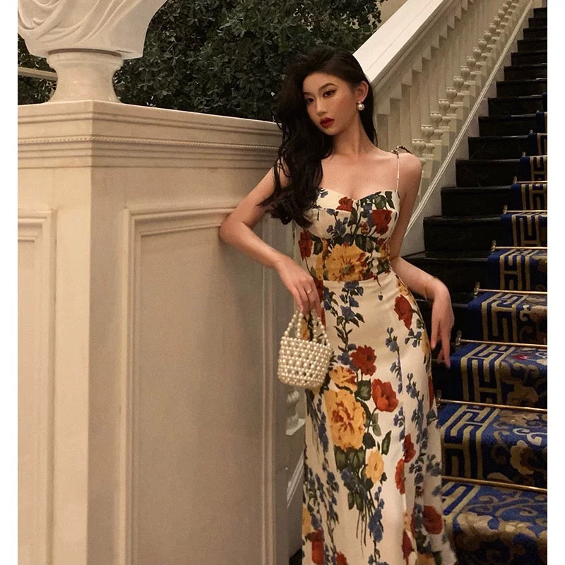 Pretty A line Spaghetti Straps Floral Date Night Dress Prom Dresses Birthday Party Outfit