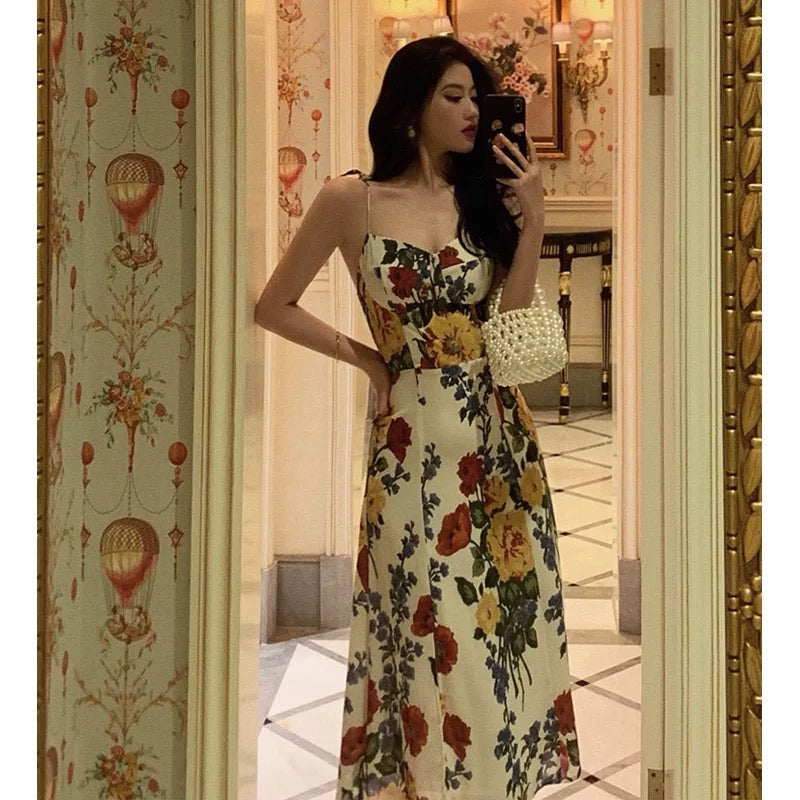 Pretty A line Spaghetti Straps Floral Date Night Dress Prom Dresses Birthday Party Outfit