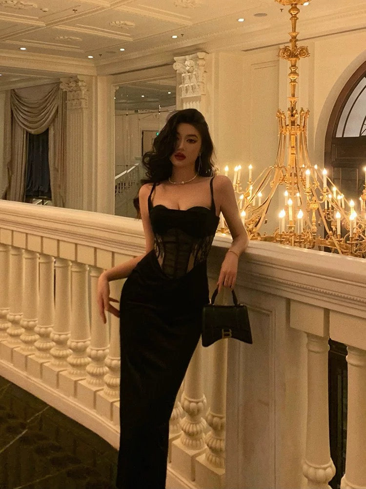 Pretty Sheath Spaghetti Straps Black Lace Date Night Dress Prom Dresses Birthday Party Outfit