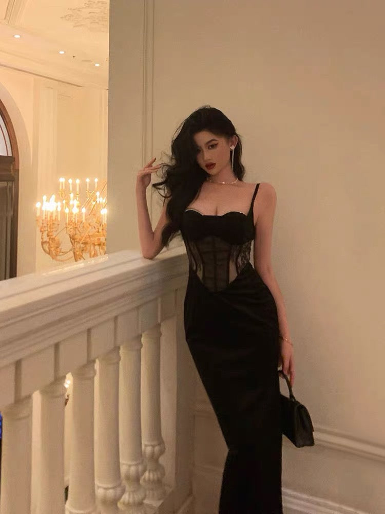 Pretty Sheath Spaghetti Straps Black Lace Date Night Dress Prom Dresses Birthday Party Outfit