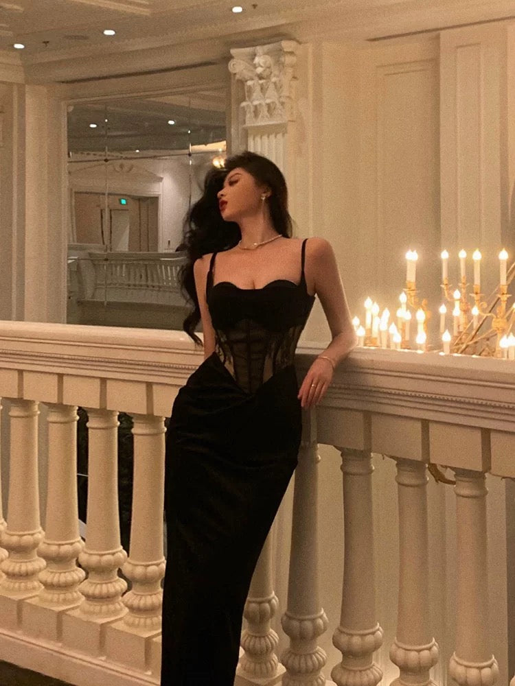 Pretty Sheath Spaghetti Straps Black Lace Date Night Dress Prom Dresses Birthday Party Outfit