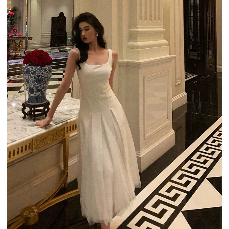 Pretty A line Straps White Date Night Dress Tulle Prom Dresses Birthday Party Outfit