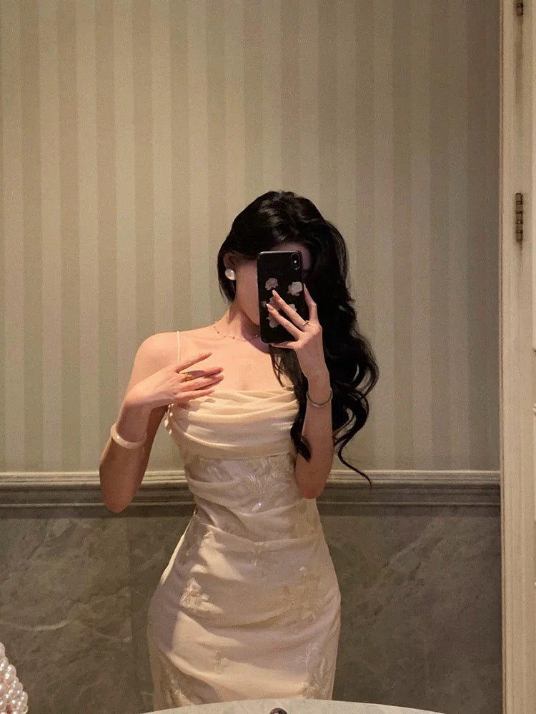Classy A line Spaghetti Straps Floral Lace Ivory Prom Dresses Birthday Outfits Evening Gown