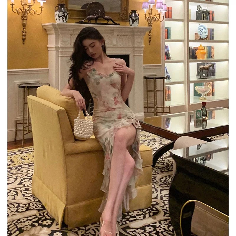 Pretty Mermaid Spaghetti Straps Pink Floral Date Night Dress Prom Dresses Birthday Party Outfit