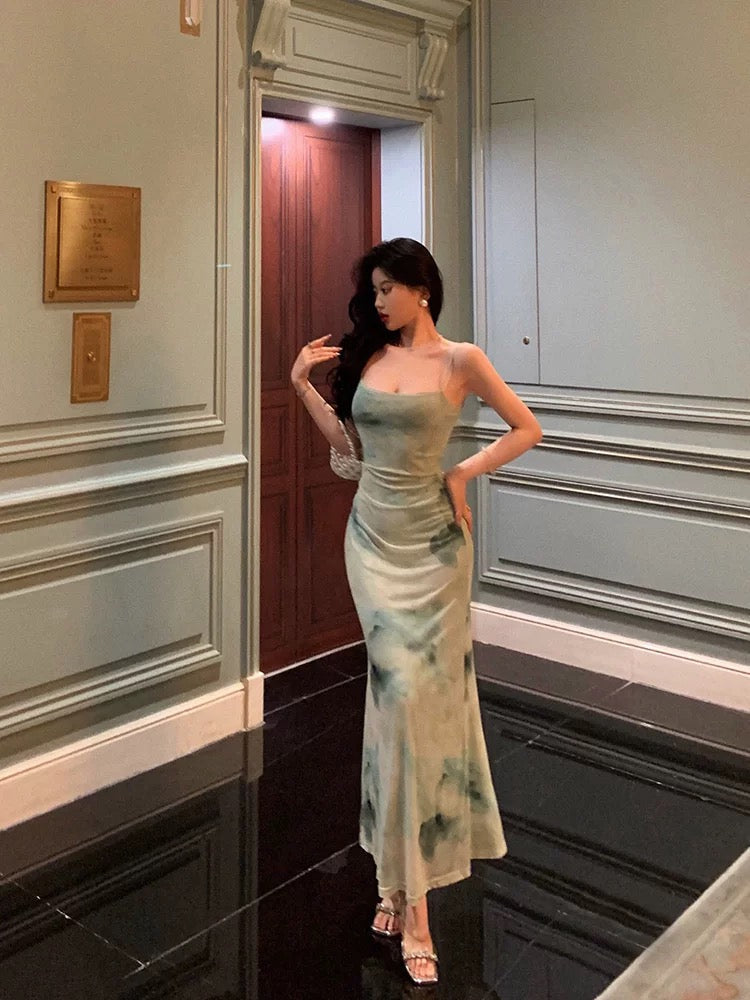 Classy Sheath Spaghetti Straps Mint Green Floral Prom Dresses Birthday Outfits Evening Gown