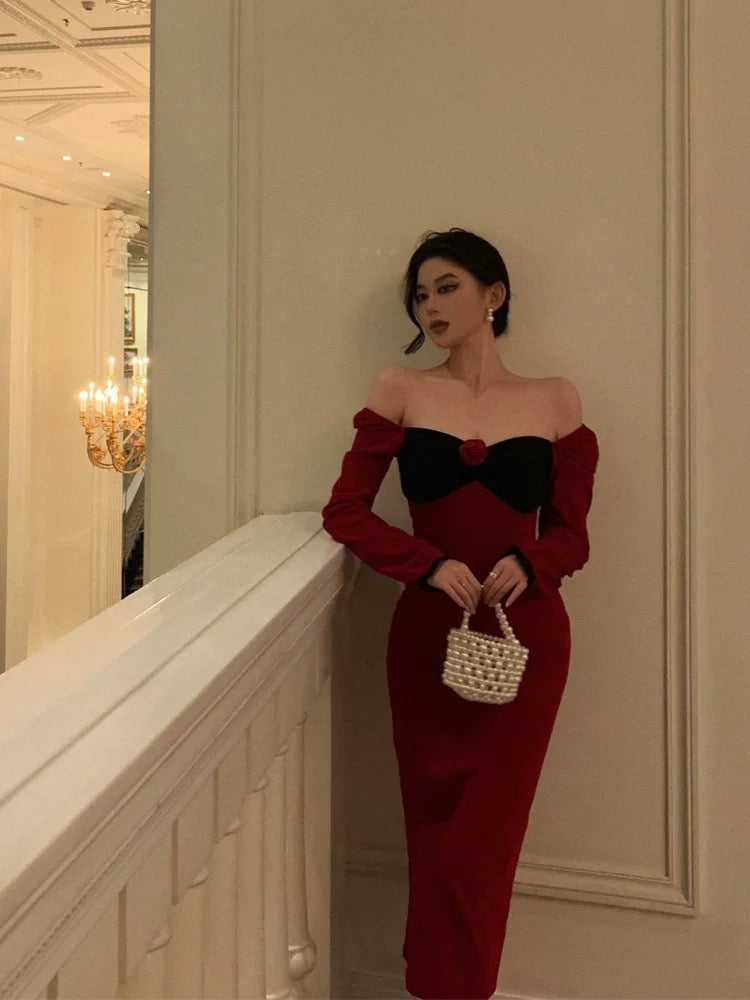Classy French Sheath Long Sleeves Red Prom Dresses Birthday Outfits Evening Gown