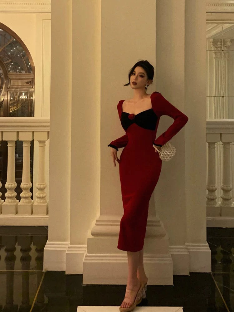 Classy French Sheath Long Sleeves Red Prom Dresses Birthday Outfits Evening Gown