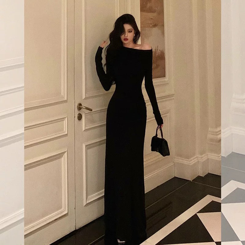 Sexy Sheath Long Sleeves Black Prom Dresses Birthday Outfits Evening Gown