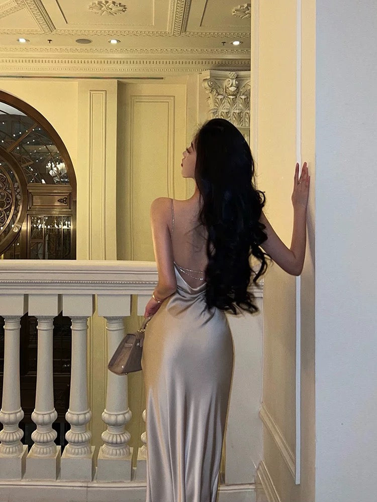 Classy Sheath Spaghetti Straps Champagne Prom Dresses Birthday Outfits Evening Gown