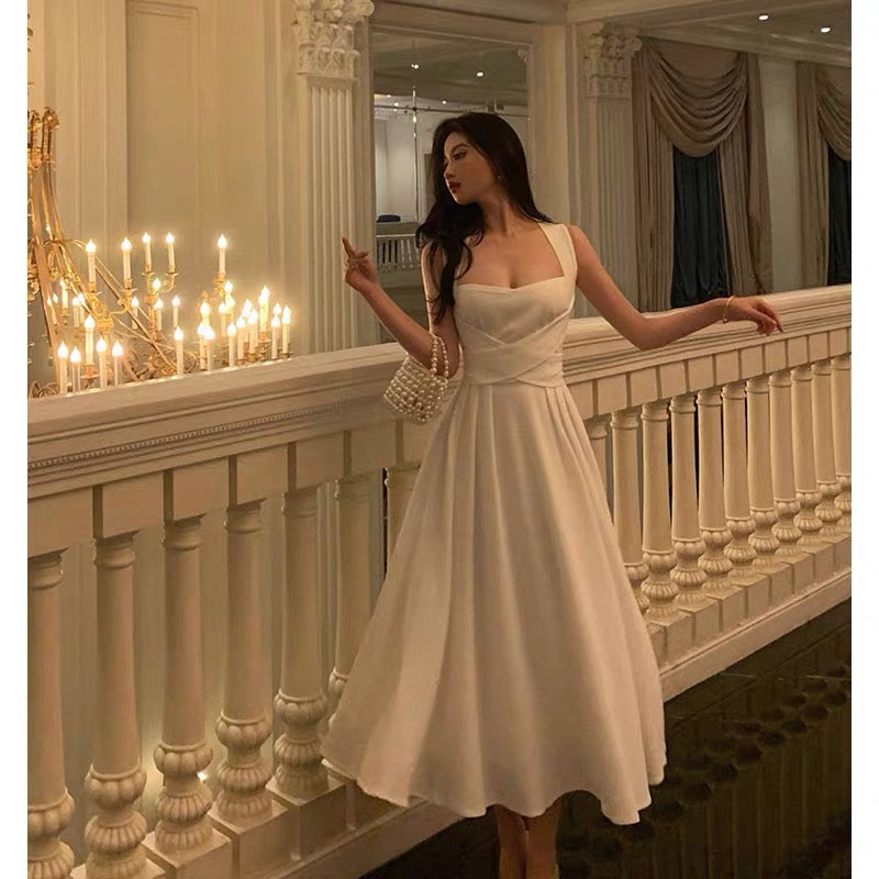 Classy A line Square Neckline Ivory Prom Dresses Birthday Outfits Evening Gown