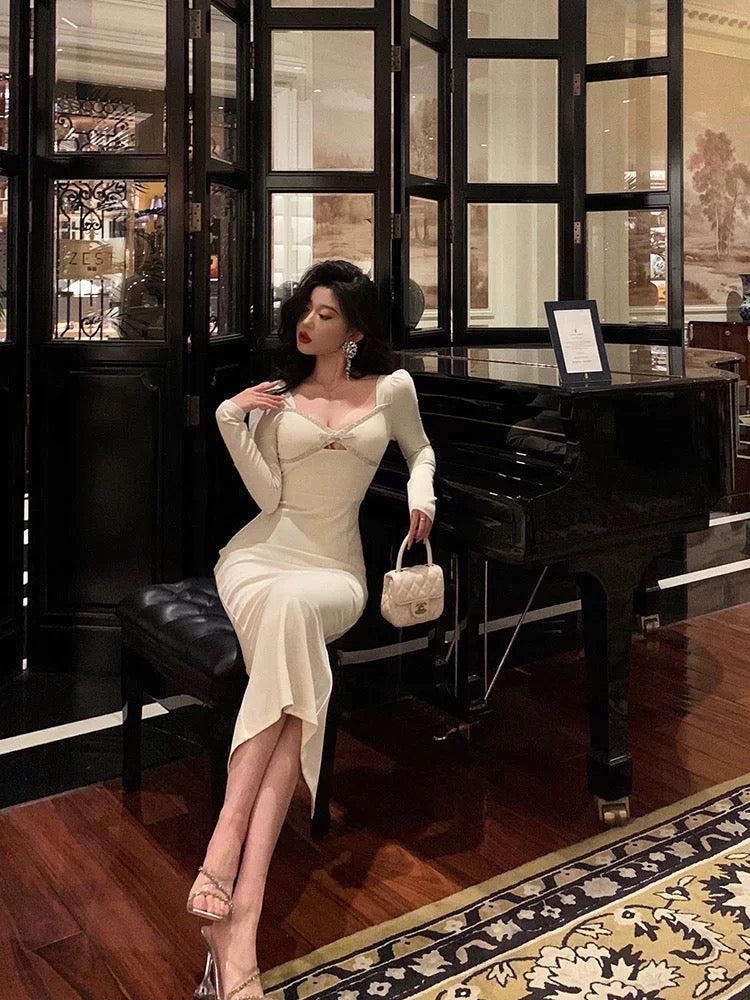 Sexy Sheath Strapless White Long Sleeves Prom Dresses Birthday Outfits Evening Gown