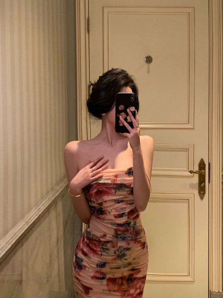 Sexy Sheath Spaghetti Straps Floral Prom Dresses Birthday Outfits Evening Gown
