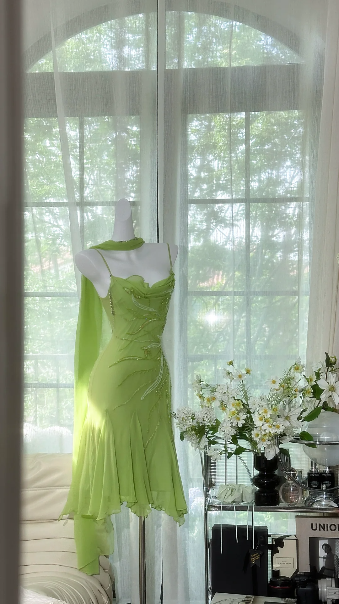 Classy Light Green Chiffon Beaded Mini Birthday Party Dress 6th Grade Homecoming Dress