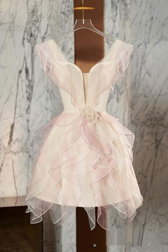Classy Pink Tulle Ruffles A Line Homecoming Dress 18th Birthday Outfits