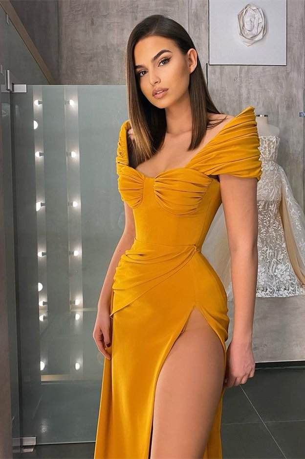 Off-the-Shoulder Mermaid Prom Dress Slit Long