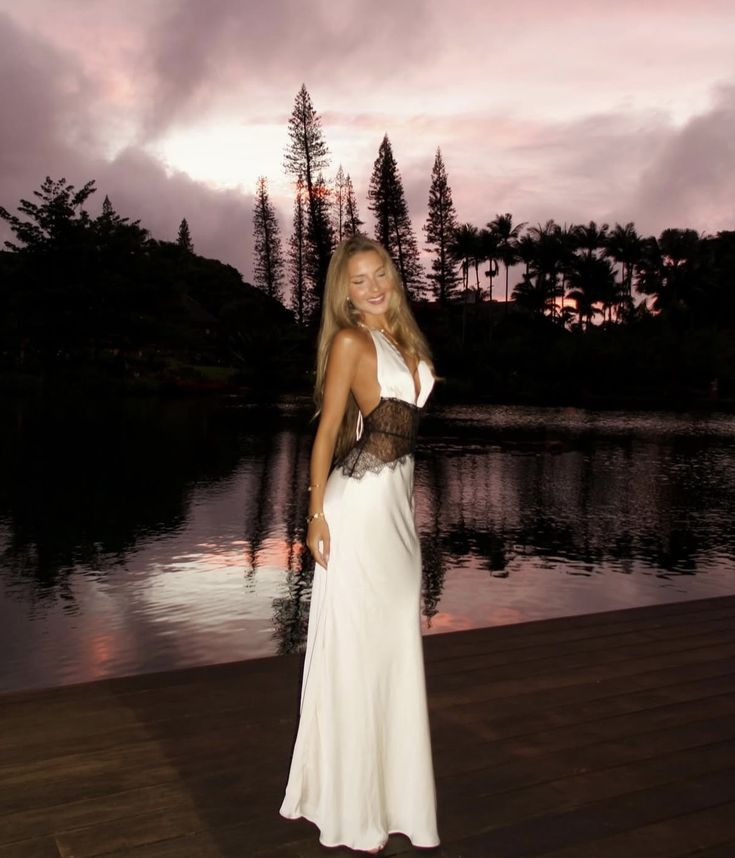 Pretty Halter Ivory V Neck Satin Lace Mermaid Long Party Dress Formal Wedding Guest Dress