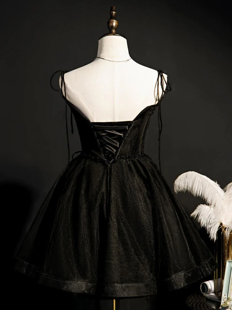 Black Straps Tulle Short Homecoming Dress