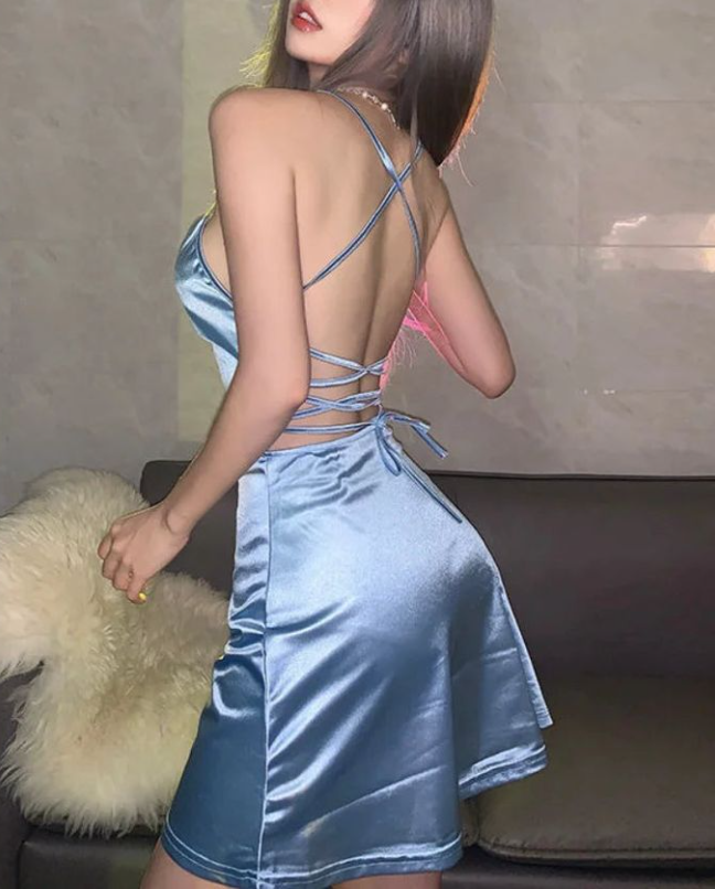 Sexy Backless Light Blue Short Party Evening Dress