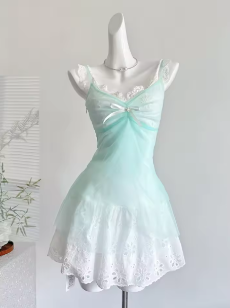 Elegant Spaghetti Straps Lace A Line Short Vacation Dress Short Birthday Dress