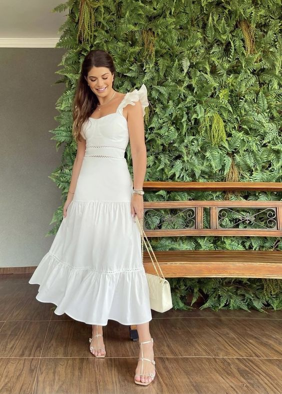 White A-line Party Dress,Summer Vacation Dress