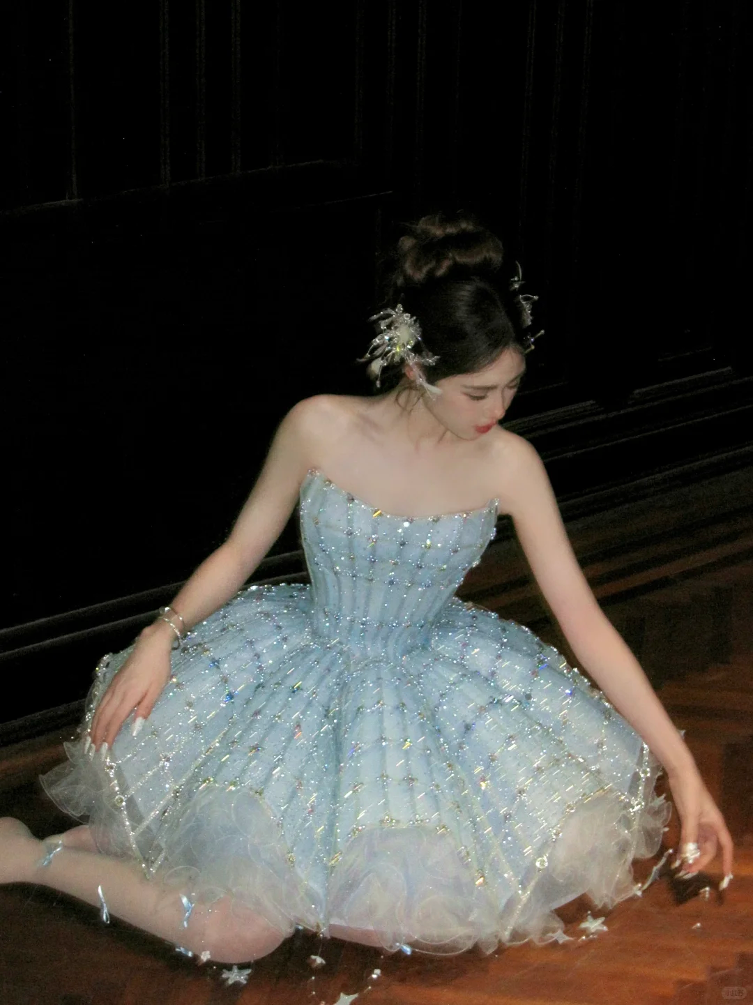 Glitter Blue Strapless Tulle Sequin Beaded A Line Short Homecoming Dress 18th Princess Birthday Outfits