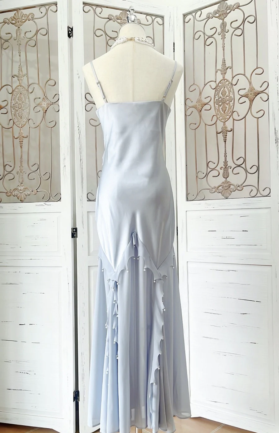 Retro Mermaid Straps Satin Blue Long Prom Dresses Party Dress