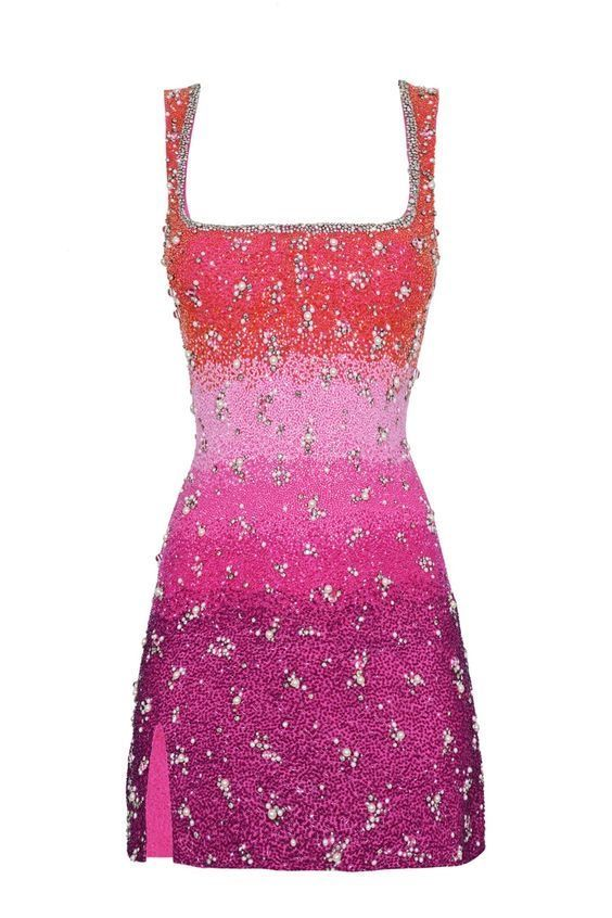 Gorgeous Sequin Beaded Sheath Cocktail Dress Square Neck Short Homecoming Dress Birthday Outfits
