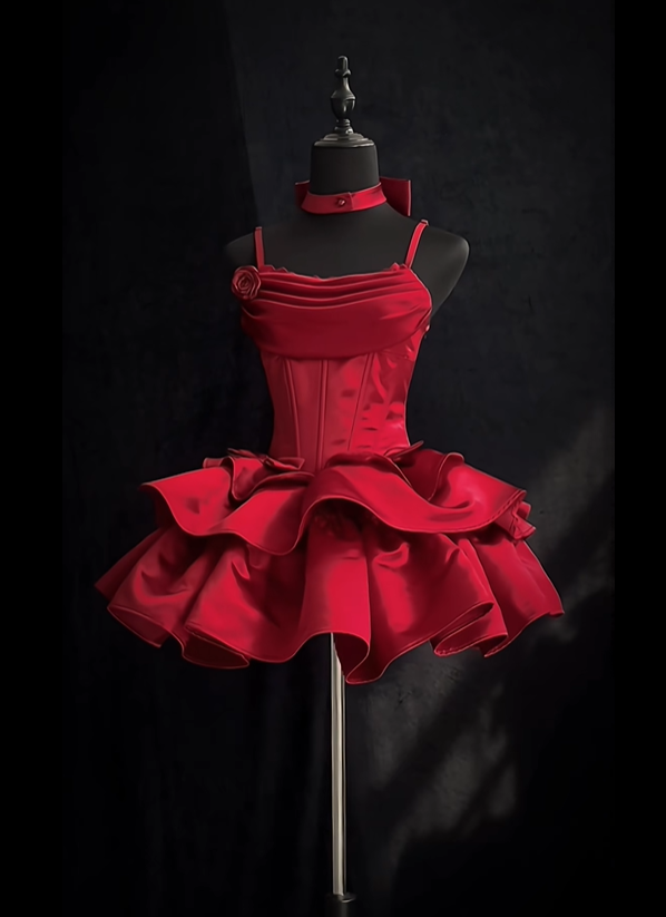 Elegant Red Spaghetti Straps Layered Short Birthday Party Dress 8th Grade Homecoming Dress