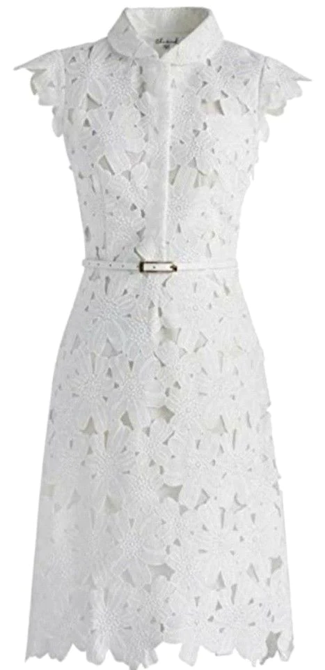 Full flower cut off midi dress women White Lace Midi Mid-Length Night Out Homecoming Dress