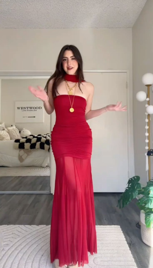 Charming Red Chiffon Strapless Pleated Mermaid Party Dress Formal Wedding Guest Dress With Ribbon