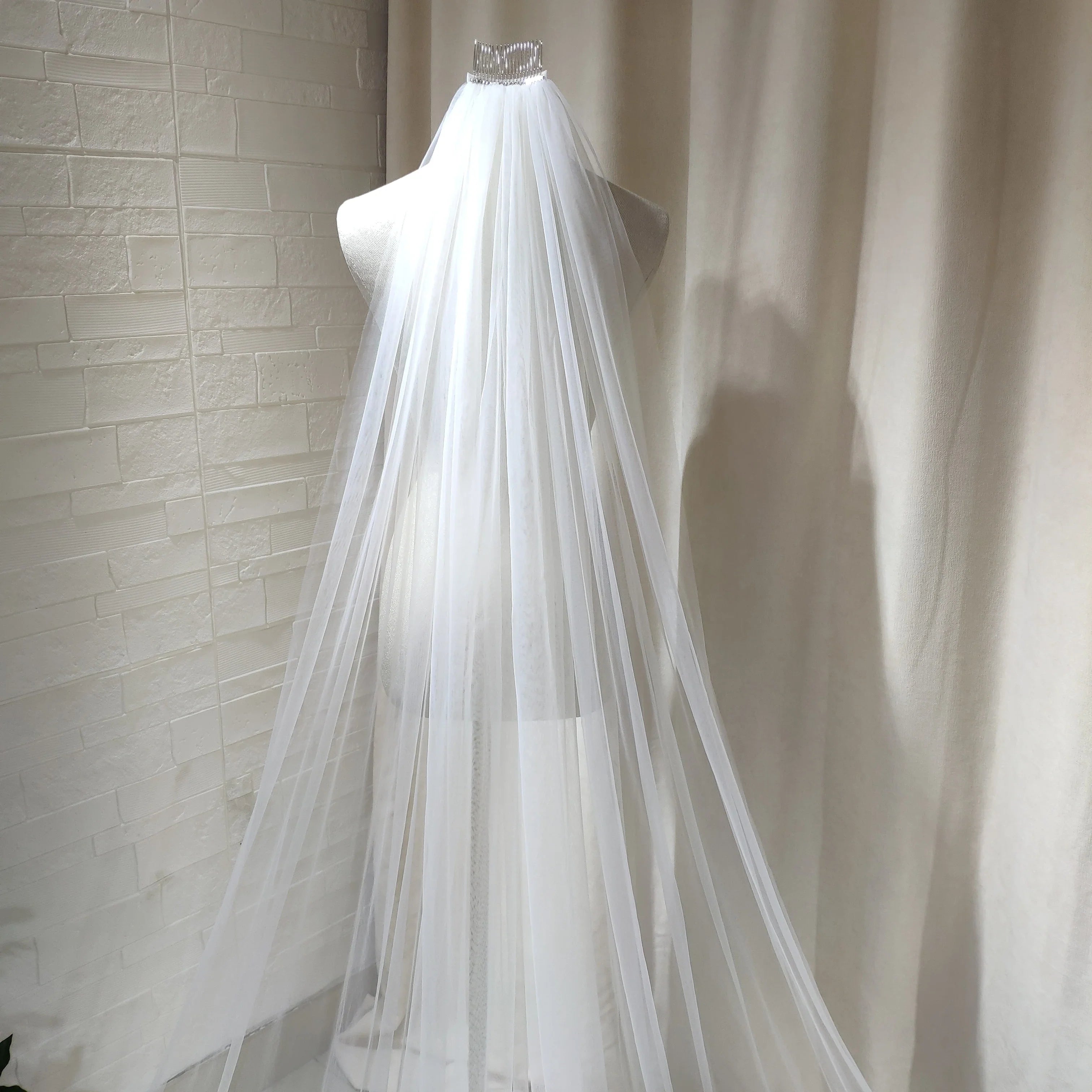 Champagne Wedding Veil, Ivory Simple Wedding Veil, One Layer White Wedding Veil, Simple Tulle Wedding Veil