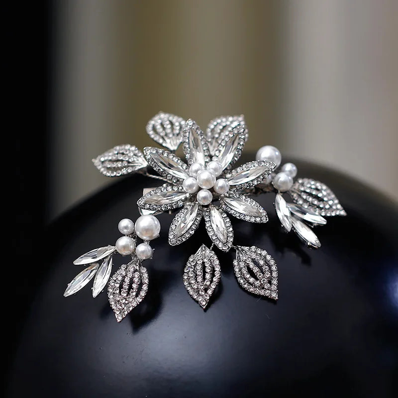 Silver Color Hairpins Crystal Pearl Head Piece For Brides Women Rhinestones Hair Pins Clips Wedding Accessories Bridal Jewelry