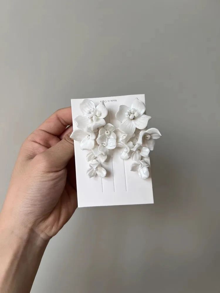 Porcelain Flower Hair Pin Clip Silver Color Head Piece For Brides Bridesmaids Leaf Hairpin Bridal Jewelry Wedding Accessories