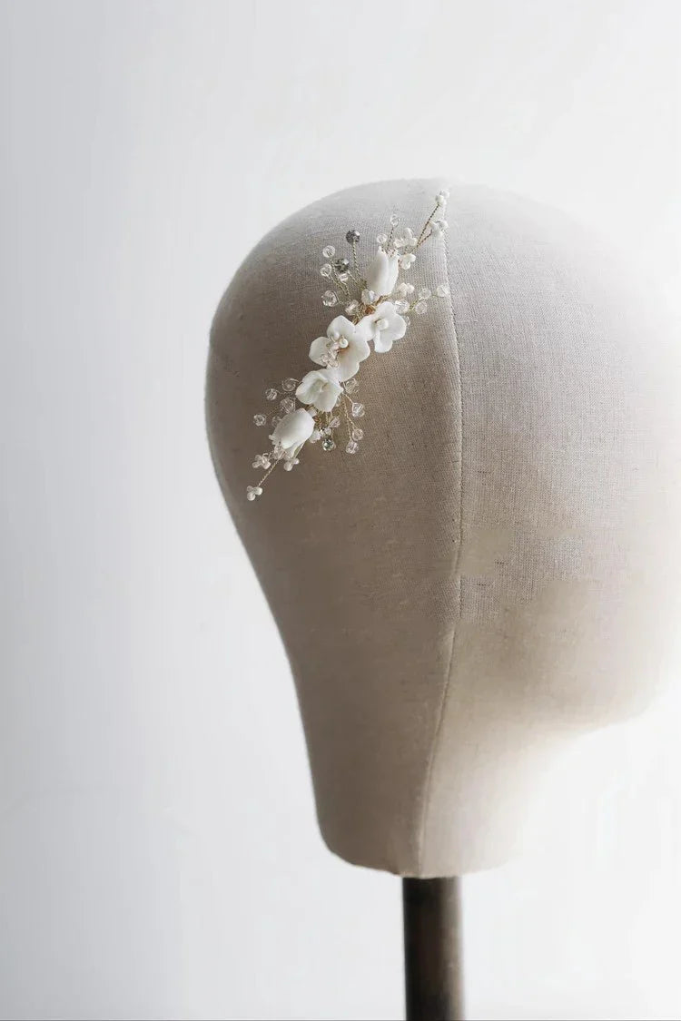 Wedding Accessories Porcelain Flower Head Piece Gold Color Hairpin For Brides Bridesmaids Handmade Hair Pin Clip Bridal Jewelry
