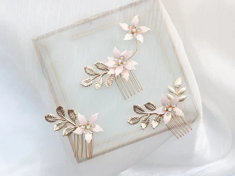 Wedding Accessories Gold Color Flower Hair Comb Pin Clip Crystal Hairpins For Brides Bridesmaids Leaf Head pieces Bridal Jewelry c