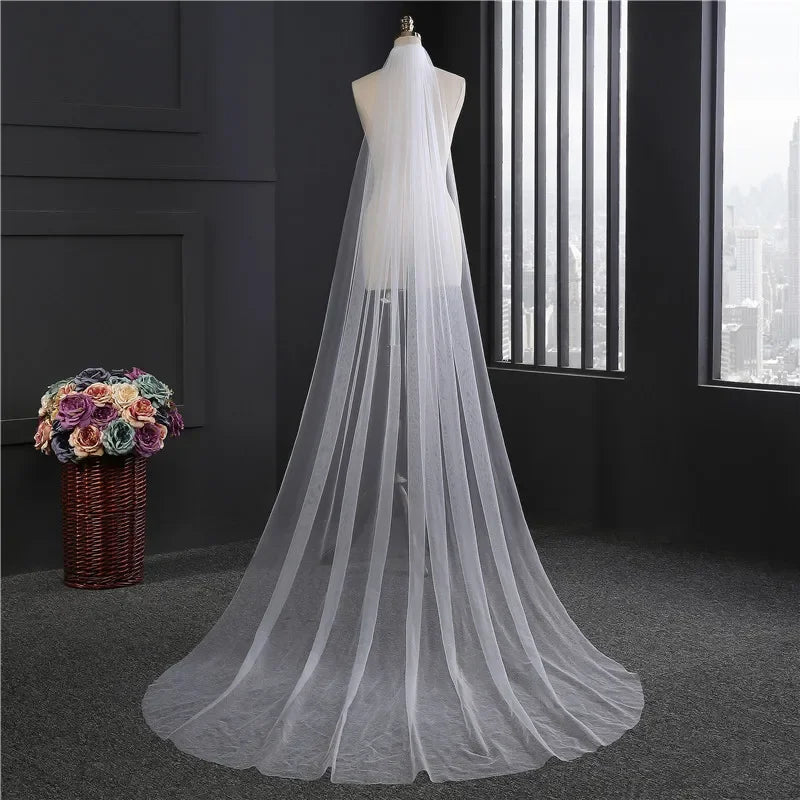 Cut Edge Soft Tulle Cathedral Length Bridal Veil 1 Layer Long Wedding Veil Off-White