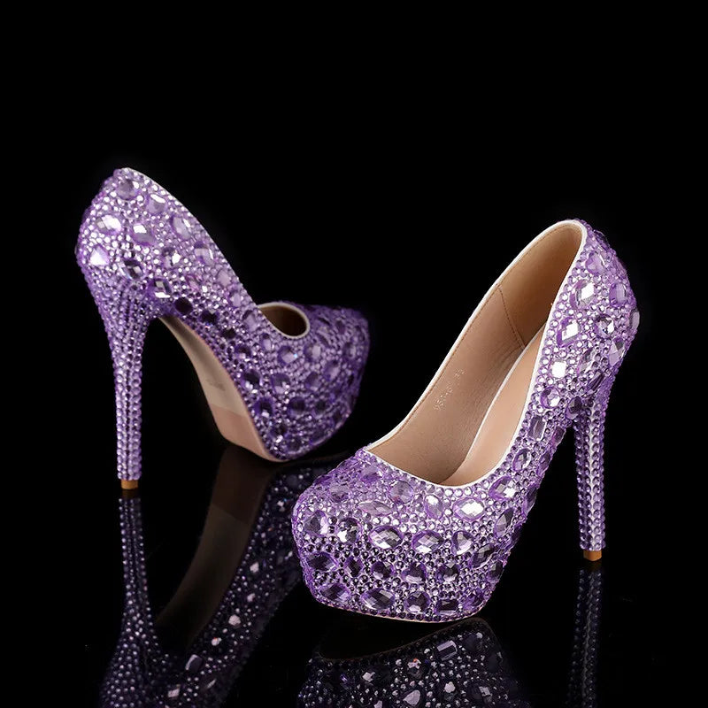 Bling Bling Luxury Rhinestones Diamond Women Pumps 14cm Ultra High heels Platform Wedges Party Shoes Fashon Wedding Bridal Shoe